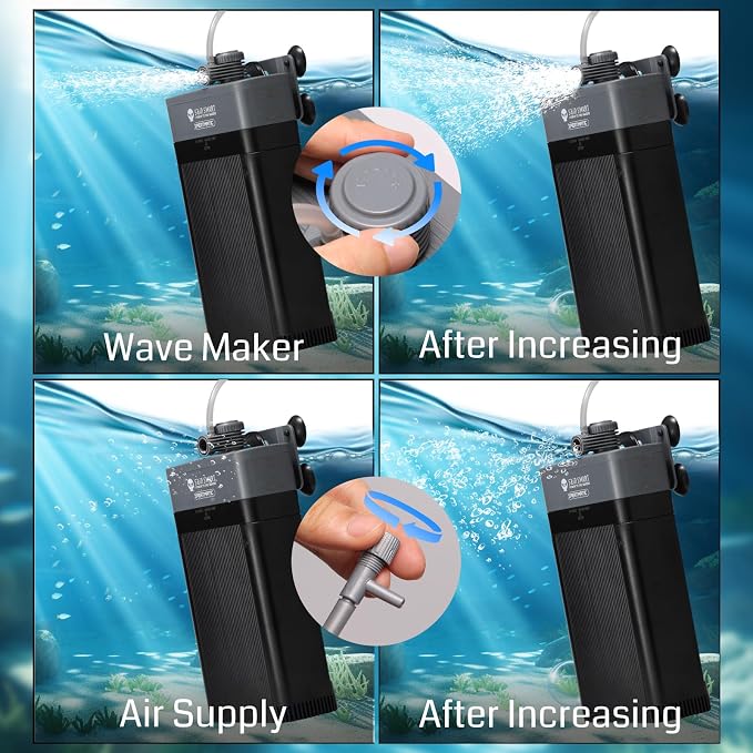 XpertMatic Aquarium Filter 220GPH, Built-in 9W Clean Light, Submersible Powerful Pump for 20-50 Gallon Tank, Fish Tank Filter, Double Filtration Design, for Pond Turtle Tank Saltwater Freshwater