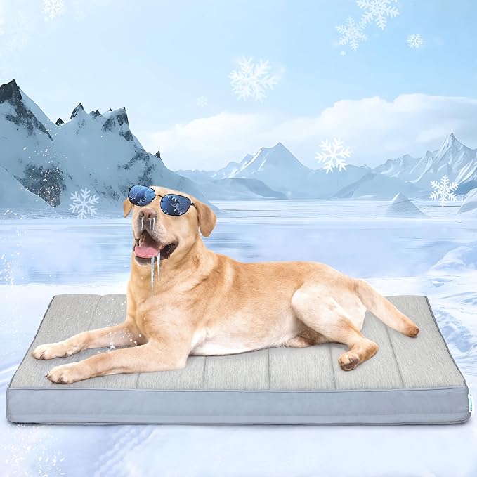 Cooling Dog Bed for X Large Dogs - Orthopedic Pet Beds with Memory Foam, QMAX>0.5, Waterproof Removable Washable Cover for Hot Weather, Gery, 41" L x 27" W x 3" H