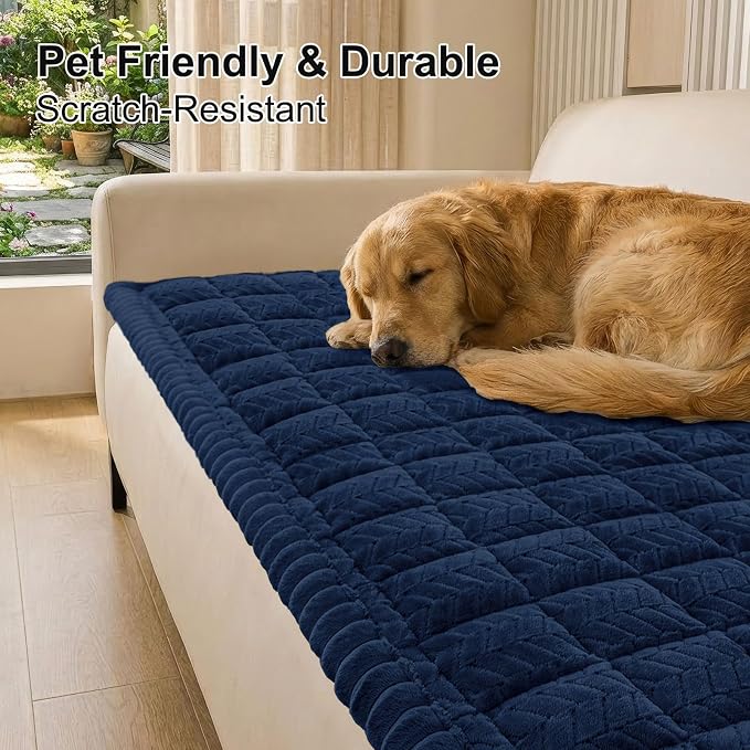 Smiry Couch Cover for Dogs, Non Slip Fuzzy Pet Sofa Arm Covers Washable for Armrest & Backrest, Soft Thick Furniture Protector for Cats Dogs, Against Fur, Dirt (Navy, 27.6"x27.6")