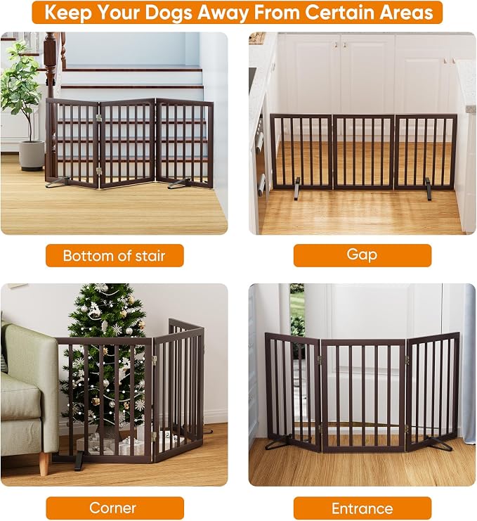 Brown 18-55" Wide Dog Gate, Bamboo Dog Gates for the House Doorways, Freestanding Pet Gates for Dogs, Doogie Puppy Fence Gate
