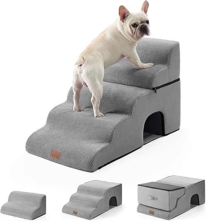 COZY KISS Extra Wide Dog Stairs with Tunnel, Detachable Large Pet Step for Small Medium Dog, Puppy or Cat, Ramp for High Bed, Couch, Sofa or Car, Stable, 19.7x33x22.4 inch, 5 Step, Grey