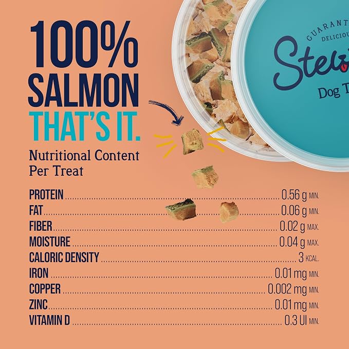Stewart 100% Wild Salmon Dog Treats, 2.75 oz Tub, ~55 Pieces, Freeze Dried Raw, Single Ingredient, 65% Protein Training Treats or Meal Topper, Grain Free, Gluten Free