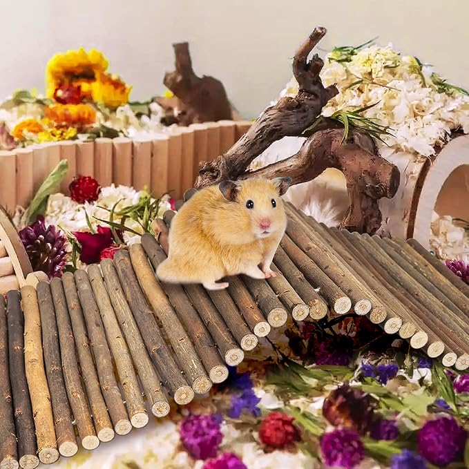 PINVNBY 2 PCS Extra Large Wooden Bunny Ladder Bridge-20 x 11.8 inches, Rabbits Hideout House Tunnel, Rodents Chew Toys for Guinea Pig Chinchillas Hedgehogs Ferrets Rat