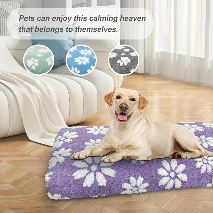 Dog Beds for Extra Large Dogs, Cute Thick Dog Bed for Crate Kennel, Fluffy Pet Bed with Removable Washable Cover and Anti-Slip Bottom, 41"x 28", Purple Flower