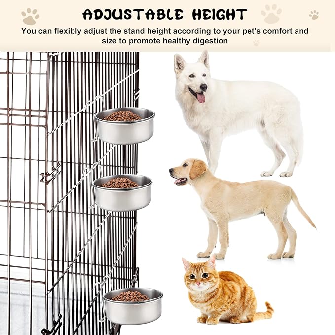 mumufy 6 Pieces Stainless Steel Hanging Water Bowls with Holder Detached Anti Spill Pet Metal Bowl Cage Kennel Crate Food Bowl(16 x 6 cm)