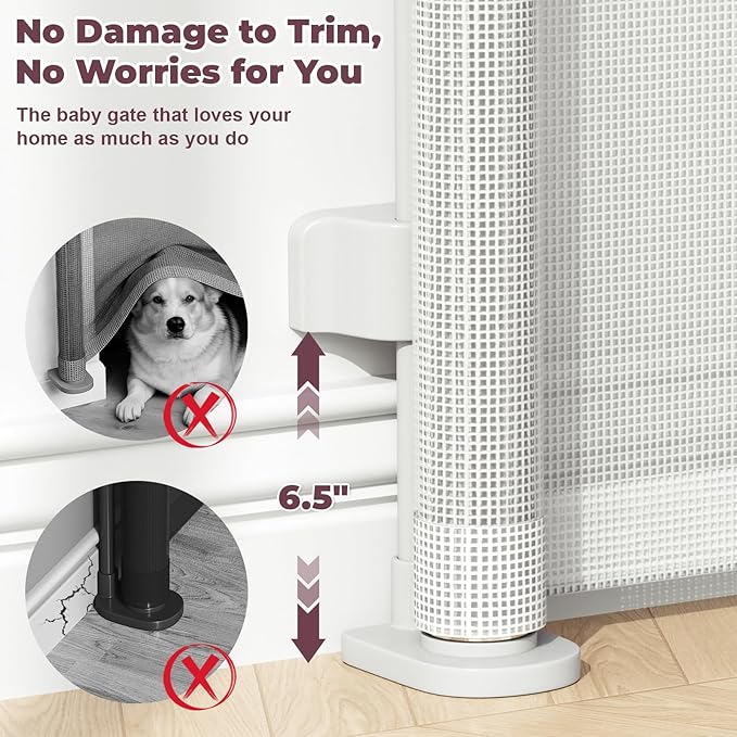 2Pack Retractable Baby Gates for Stairs, 58" Extra Wide Mesh Dog Gate for Doorways, Child Gate for Toddler Pet, Indoor and Outdoor Use, Easy Install, 34" Height, White