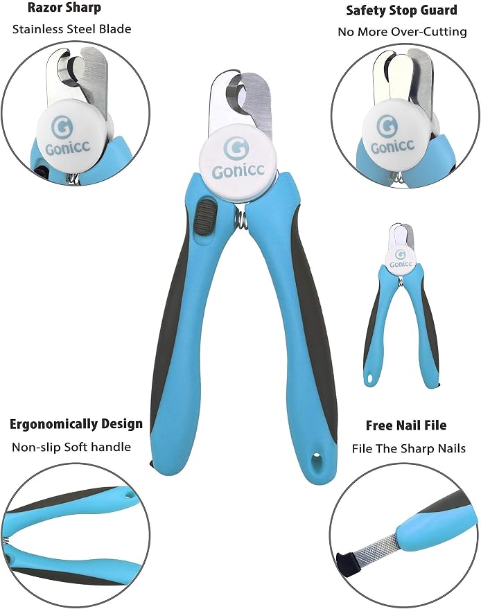 gonicc Dog Nail Clippers and Cat Nail Clippers with Safety Guard to Avoid Overcutting, Free Nail File, Razor Sharp Blade