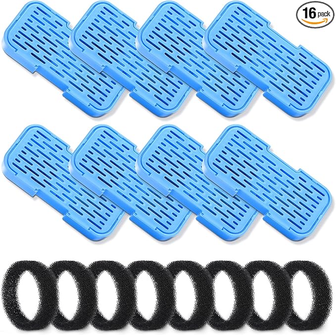 UIOOQ Official Cat Fountain Filters, 16 Pack (8 Filters + 8 Sponges) with Activated Carbon, Ultra-fine Fiber