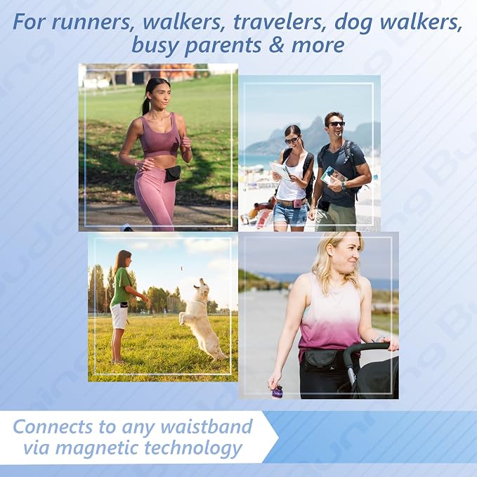 Running Buddy Running Fanny Pack - 6.5 x 4 in, Mini Plus Black - No-Bounce Magnetic Running Phone Holder - Water-Resistant Waist Bag for Men & Women