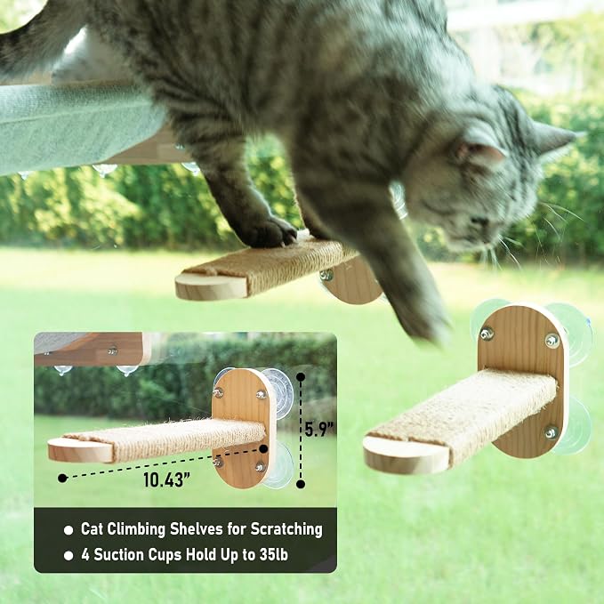 2 Pack Cat Window Shelves, Durable Kiity Seat for Window Sill，Furniture Set with Jute Rope for Scratching, Kneading, Climbing