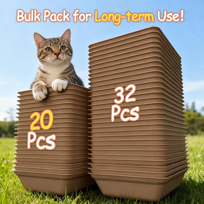 Disposable Litter Boxes for Cats Leak-Proof: 20-Pack Odor Control Sustainable Large Kitty Tray for Travel/Indoor Use