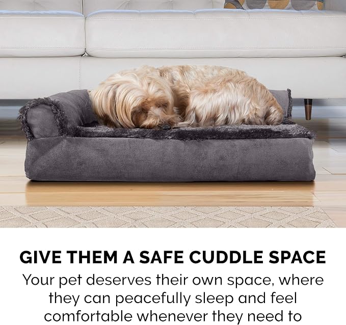 Furhaven Dog Bed L-Chaise L Shaped Chaise - Platinum Gray, Large W/Same Size Waterproof Liner