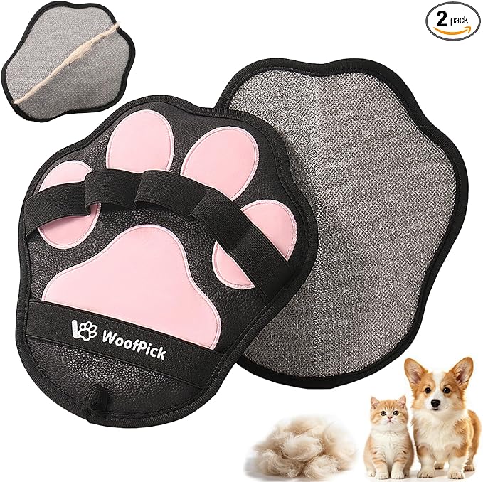 2 PCS Thickened Electrostatic Pet Hair Removal Gloves, Reusable Five-Finger Pet Hair Remover Brush for Dogs & Cats, Gentle Lint Remover Glove for Furniture, Couch, Clothes, Car Seat