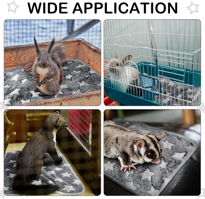 Tudomro 8 Pcs Absorbent Guinea Pig Blankets Washable Small Animal Fleece Bedding Cage Liners Reusable Pet Sleep Mat Pad Cover for Ferret Chinchilla Furniture Protection(Grey Star,12 x 12 Inch)
