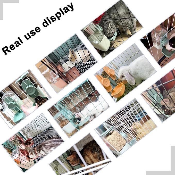 Hanging Automatic Pet Food Water Dispenser, 35oz Rabbit Feeder for Cage Gravity Feeder Siphon Waterer Set for Rabbit Chinchilla Hedgehog Ferret Cat Puppy (Orange)