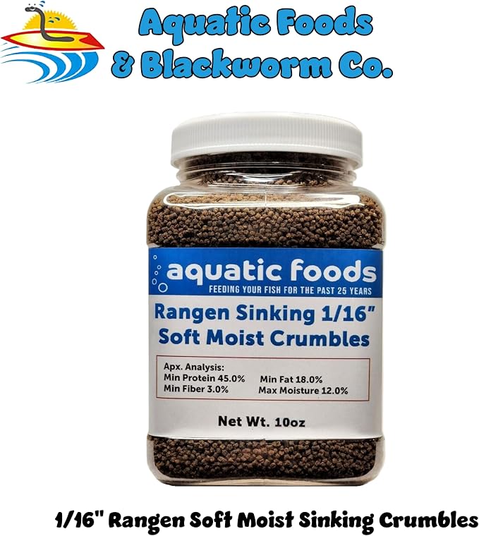 1/16" Soft Moist Sinking Salmon Crumbles for Baby Axolotls, Shrimp, Snails, Crabs, Small Amphibians, Bottom Tropical Fish ...10oz Small Jar