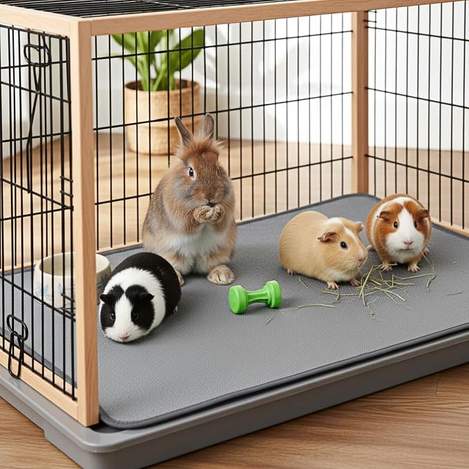 EupHHonycs 4 Pack Guinea Pig Cage Liners 16''X30'' Washable Guinea Pig Pee Pads Waterproof Reusable & Anti Slip Fleece Bedding Pads for Small Animals Bunny Rabbit Hamster, Gray