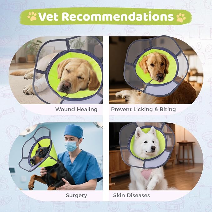 Soft Dog Cone Collar After Surgery Recovery,Adjustable E-Collar with Removable Shield,Lightweight,Breathable Anti-Licking Protective Cone for Large,Medium,Small Pets (Neon Green, XXL(Neck:20''-25''))