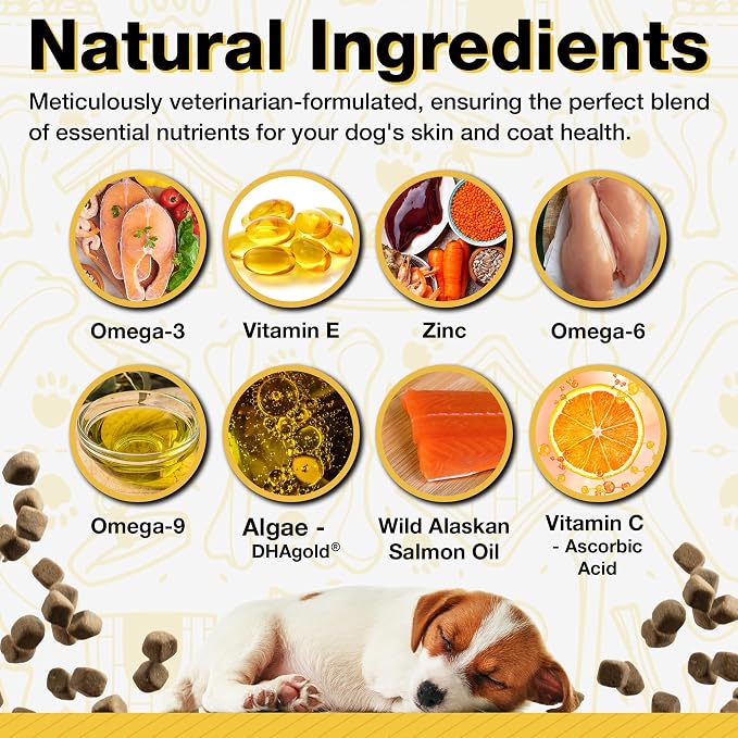 Dog Fish Oil Supplements - 120 Omega 3 Fish Oil Dog Vitamins, Veterinarian Formulated Itching Relief for Dogs, Natural Omega 3 Fish Oil for Dogs, Dog Skin and Coat Supplement (Salmon Flavor)