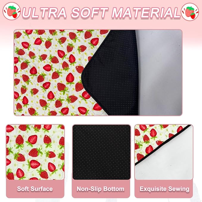 2 Pack Guinea Pig Cage Liners, 28"x 56" Washable Waterproof Bedding for Rabbit, Bunny, Hamster & Small Animals, Reusable Super Absorbent Pee Pads for C&C Cage, Strawberry Print