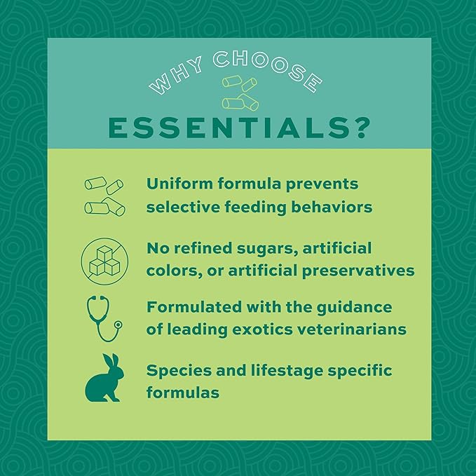 Oxbow Essentials Rabbit Food, Adult, with Timothy Hay for Rabbit, Pet Pellets with Vitamins & Minerals, Small Animal Pet Products, Bunny Food, Made in USA, High Fiber, 10 lb. Bag