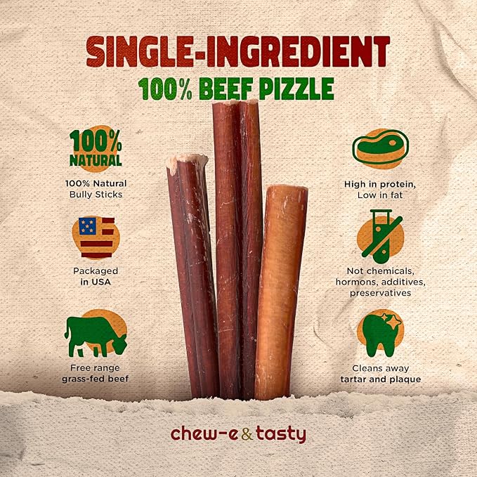 chew-e&tasty 12" Monster Braided Bully Sticks (Pack of 2) Odor Free Long Lasting Beef Chews- Made & Packaged at Food-Grade Facility High Protein Dental Treats for Very Aggressive Chewers