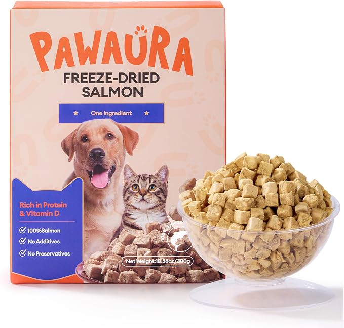 Freeze Dried Salmon Treats for Dogs & Cats – 10.58 oz, Single Ingredient, High-Protein, Natural High Value, Grain-Free, Healthy Pet Training Treats or Food Topper
