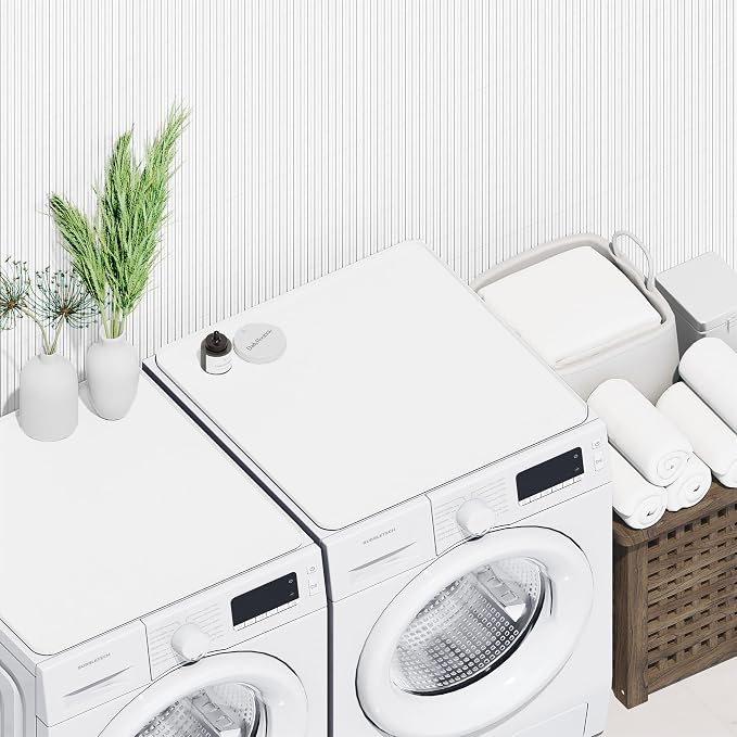 2 PACKS SEIRI Washer and Dryer Topper, 26" x 26" Silicone Dryer Top Protector Mats for Flat Top Surface Cover and Front Load Washing Machine Non-Slip Waterproof Laundry Topper Mat Large (White)