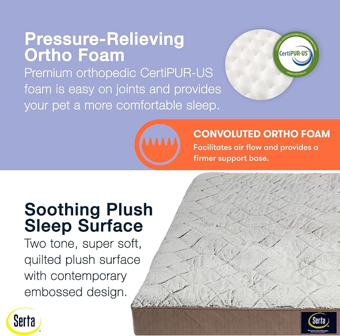 Serta Orthopedic Quilted Pillow Top Dog Bed for Pets – Chocolate Brown (X-Large)