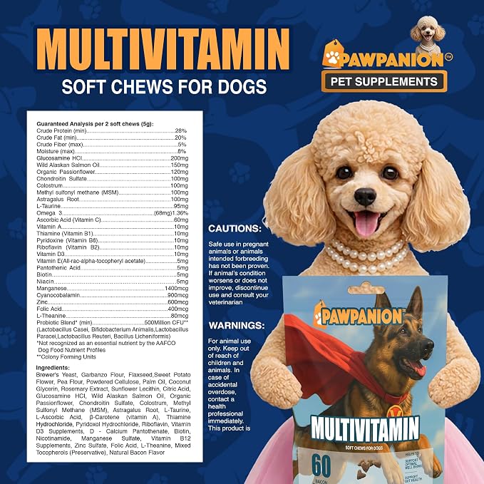 Multivitamin Soft Chews for Dogs Full Body Support 60 Count