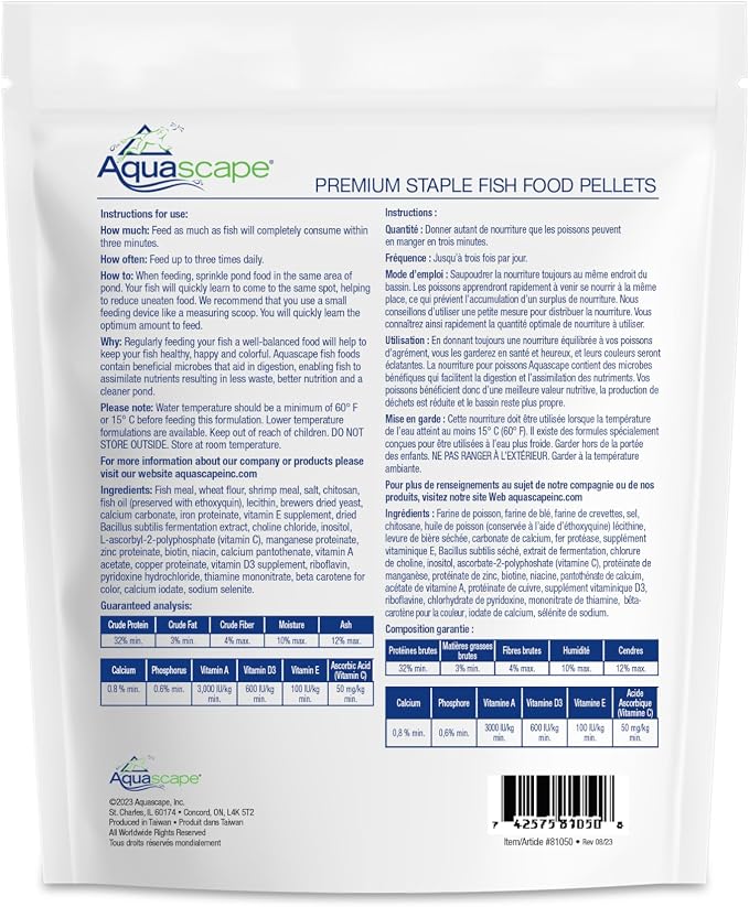 Aquascape Premium Staple Pond and Koi Fish Food, Mixed Pellet Size, 1.1 Pound (500 g), 81050