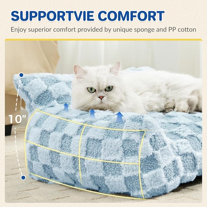 ABCPET Cat Bed Cat Couch for Puppy and Kitten, Fluffy Pet Sofas Medium Dog Sofa Bed, Supportive Cats Sofa for Indoor Cats, Washable Cover & Non-Slip, 32 inch, Blue