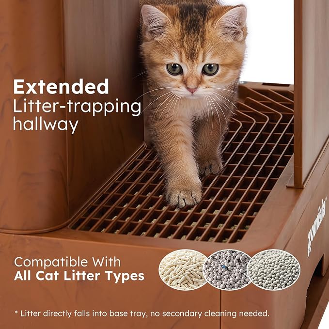 ZOMISIA Extra Large Cat Litter Box with Hallway, Hidden Litter Box Enclosure with Drawer, Lid Top Covered with Carbon Filter for Odor Control, Leakproof and Easy to Clean