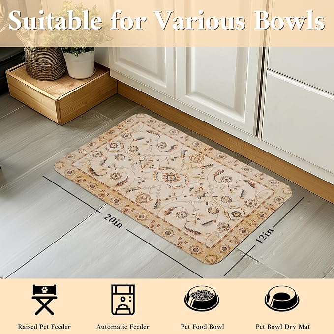 Dog Food Mat for Floors Waterproof Quick Dry Pet Placemat Cat Feeding Bowls Mats for Food and Water, Eco-Friendly Dog Accessories Diatomite Pets Supplies 12" X 20"