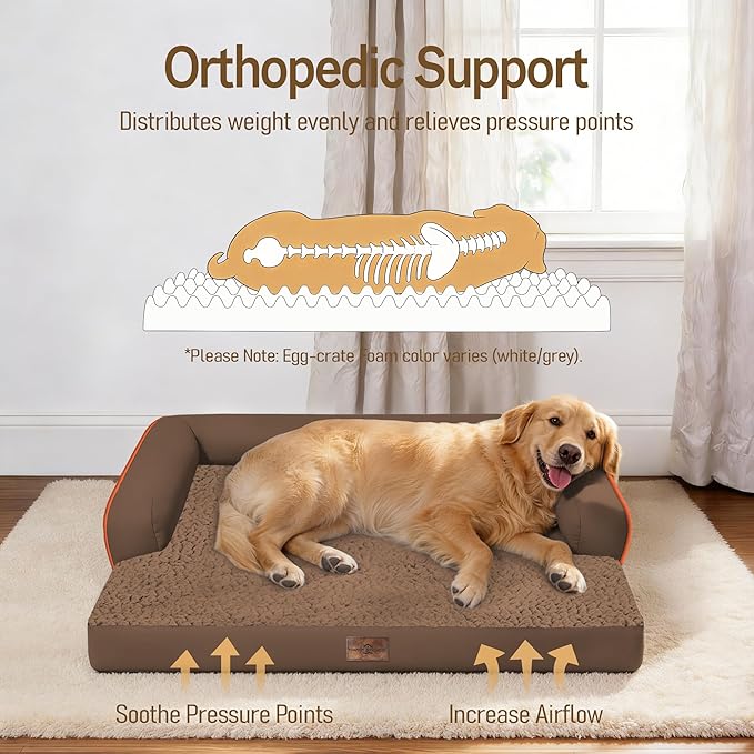Comfort Expression Extra Large Dog Bed - XXL Orthopedic Washable Bed for Big Dogs - Waterproof Pet Couch Bolster with Removable Non-Slip Cover, 48 x 33