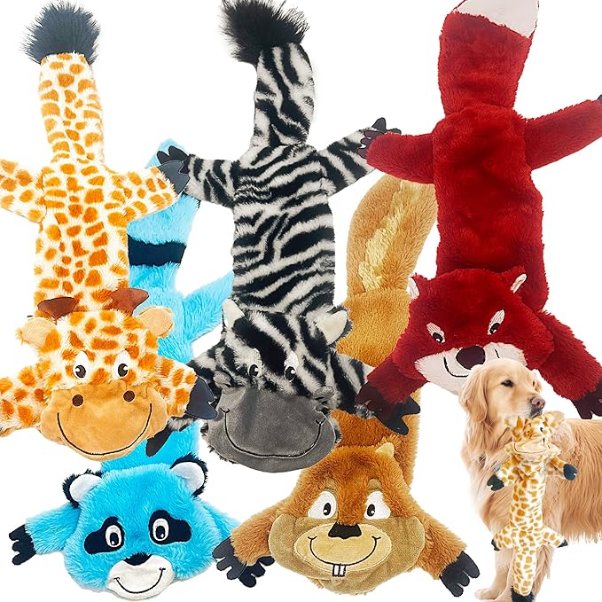 Jalousie 5 Pack Ultra Tough No Stuffing Squeaky Dog Toys for Large Dogs No Mess Interactive Durable Plush Chew Toy Indestructible Dog 6 Layers (5 Pack - Extra-Large - Premium Furrrr, X Large)