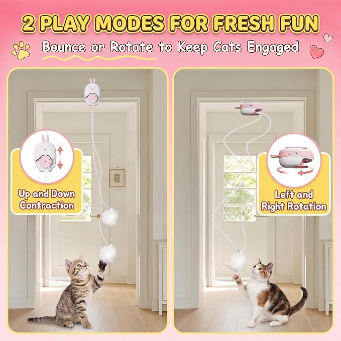 Interactive Cat Toys for Indoor Cats, Automatic Hanging Cat Toys with 6pcs Accessories, 360° Rotating, USB Rechargeable & Auto Pause Electronic Cat Toys for Bored Indoor Adult Cats (Pink)