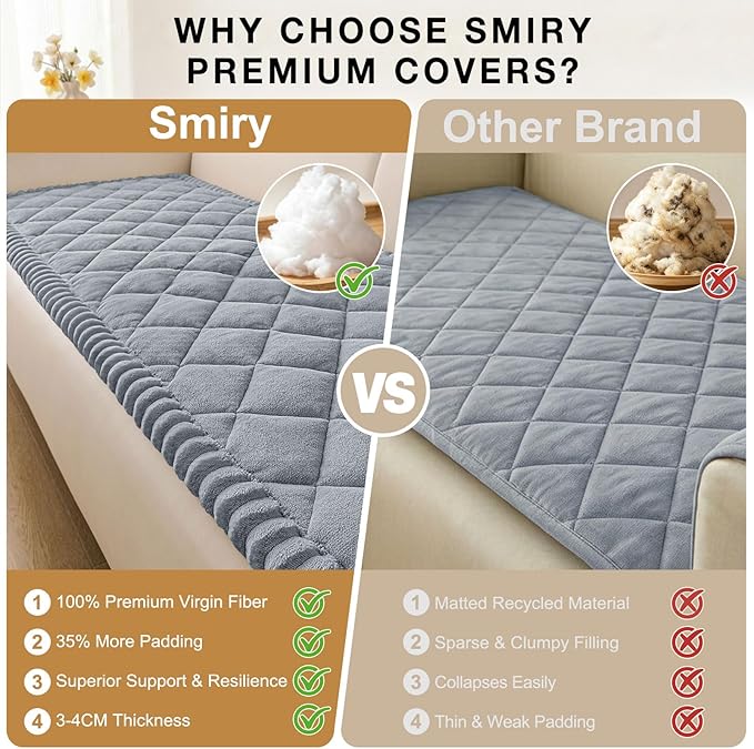 Smiry Couch Cover for Dogs, Non Slip Washable Pet Sofa Protector for Large Dogs, Cats, Fuzzy Plush Sofa Covers for 3 Cushion Couch, Against Fur, Dirt & Scratch Resistant, Grey, 35.4"×88"