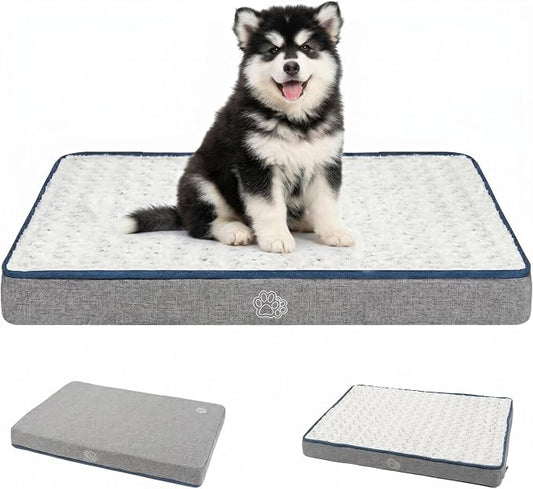 EMPSIGN Reversible Dog Bed Mat, Washable Pet Bed for Large Medium Small Dogs, Kennel Pad with Removable Cover, Bed Mattress for Crate Kennel, All Season Dual-Sided Plush & Canvas Pet Bed