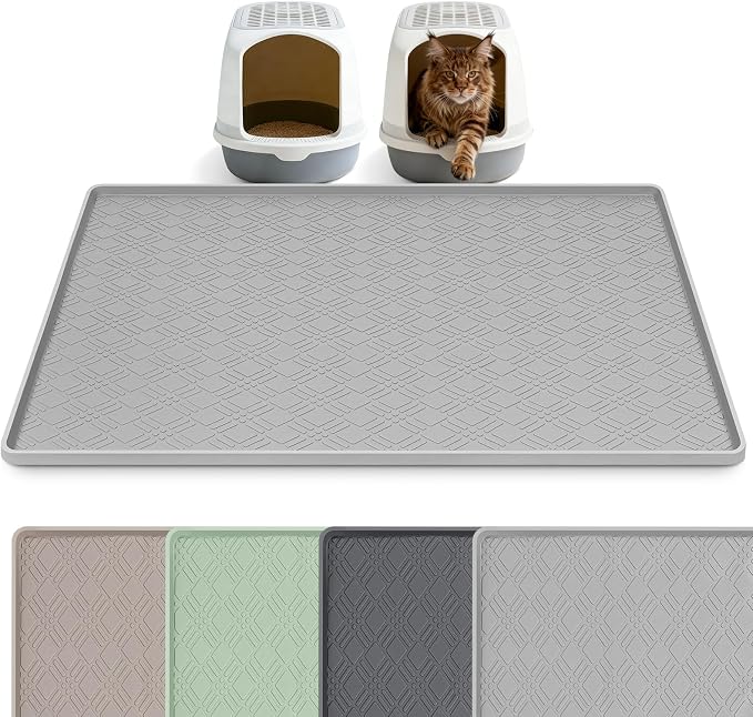 Silicone Cat Litter Mat, 42" x 29" Extra Large Litter Trapping Mat for Litter Box, Leak-Proof, Non-Slip, Kitty Litter Mats with Soft Texture for Floor, Keeping The Floor Clean (Light Grey)