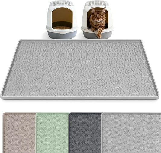 Silicone Cat Litter Mat, 42" x 29" Extra Large Litter Trapping Mat for Litter Box, Leak-Proof, Non-Slip, Kitty Litter Mats with Soft Texture for Floor, Keeping The Floor Clean (Light Grey)