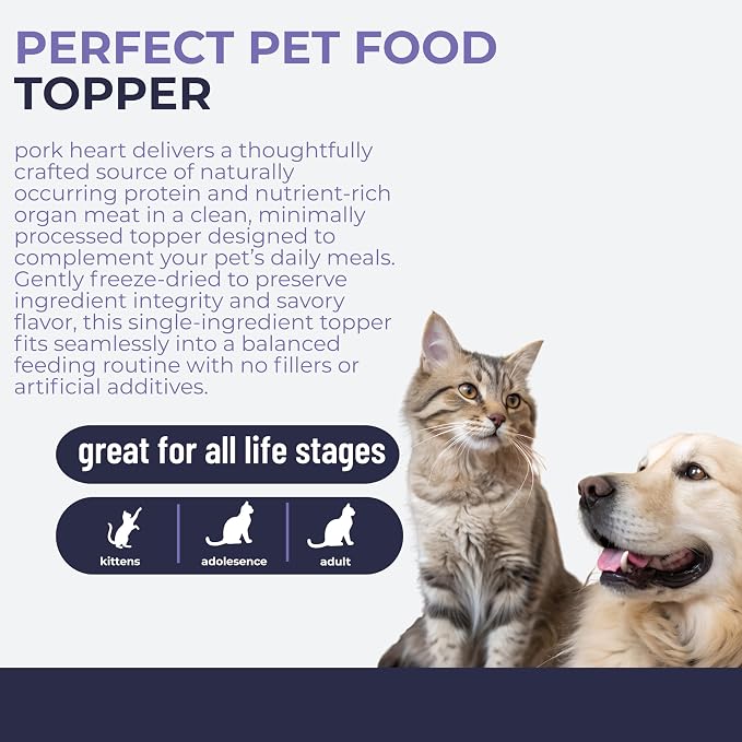 Momentum Carnivore Nutrition Freeze-Dried Pork Heart Pet Food Topper – Single-Ingredient, All-Natural Topper – High-Protein for Dogs and Cats, Grain-Free and Made in The USA– (3.75 oz Bag)