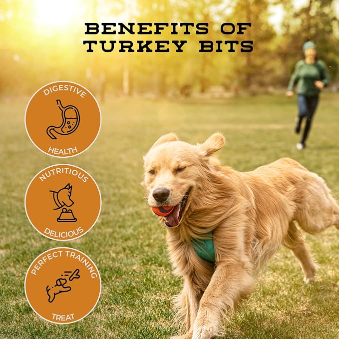 Turkey Bits Grain Free High Protein Dog Treats for Small to Large Breed - Low Calorie for Training - High Value, Human Grade Meat, Healthy Dog Treats for Small, Medium & Large Dogs (8oz)
