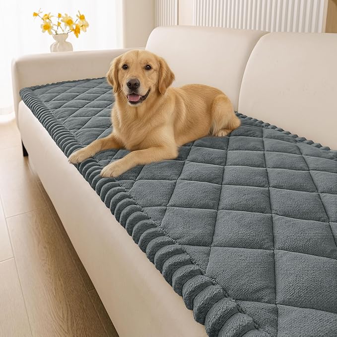 Smiry Couch Cover for Dogs, Non Slip Washable Pet Sofa Protector for Large Dogs, Cats, Fuzzy Plush Sofa Covers for 2 Cushion Couch, Against Fur, Dirt & Scratch Resistant, Dark Grey, 27.6"×59"
