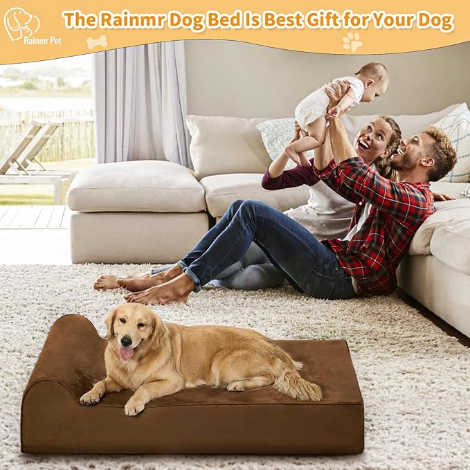 Rainmr Orthopedic Dog Beds for Large Dogs, 7" Memory Foam Dog Beds with Waterproof Liner, Durable Microsuede Cover, Removable and Washable, Nonskid Bottom, 60"x48"x7" XXL Chocolate
