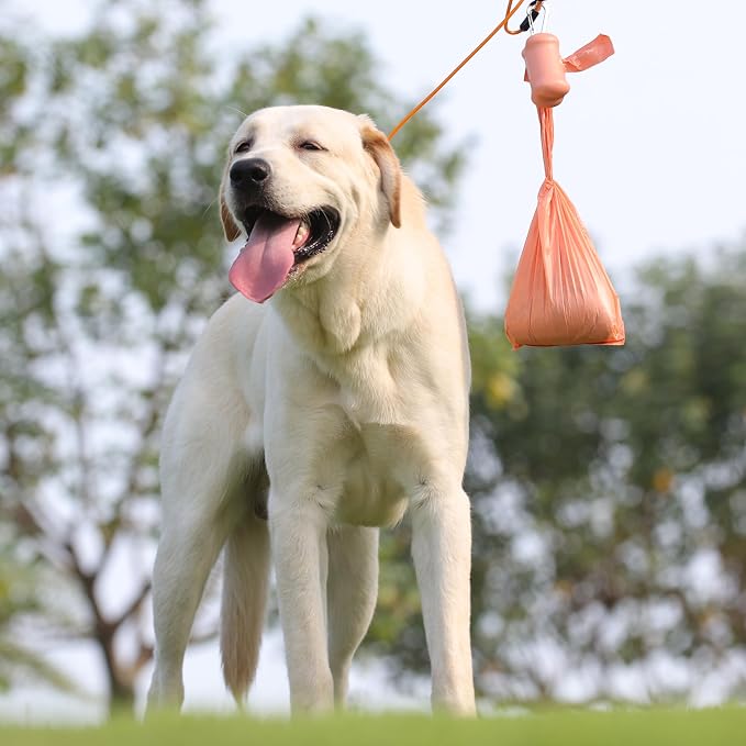 Deo Doo Dog Poop Bags with Handles 30 Rolls 360 Counts Big Sizes Leak Proof and Extra Thick Waste Bags Refill Rolls for Walking Small Medium Large Dogs Cats Litter Peach Scented