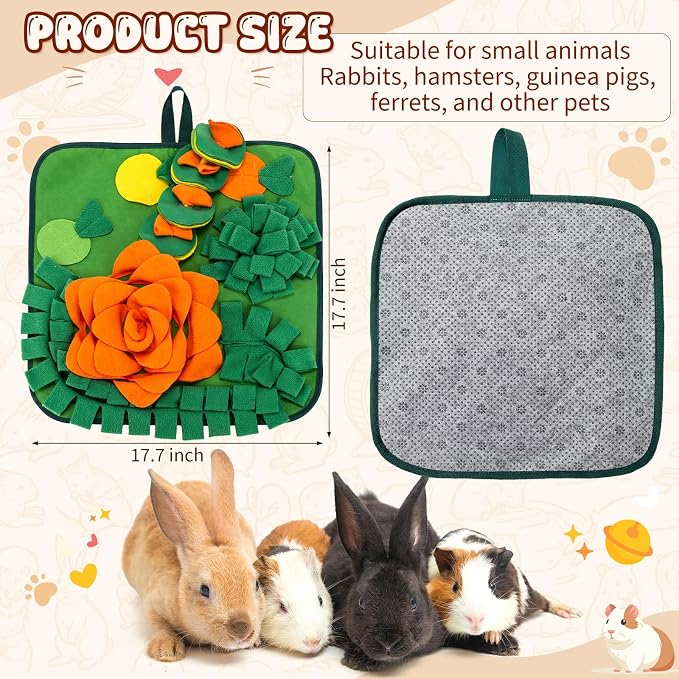Yinkin 2 Pcs Rabbit Foraging Snuffle Mat for Small Animals Puzzle Toys Funny Interactive Nosework Feeding Mat for Bunny Hamsters Guinea Pigs Ferrets Chinchillas (17.7 x 17.7 Inches,Modern Styles)