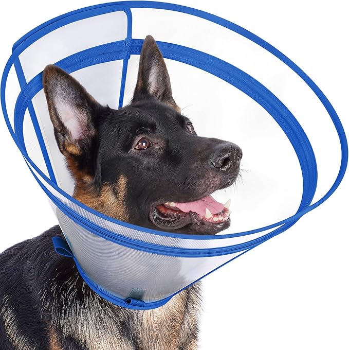 Dog Cone to Stop Licking, Clear Recovery Collar with Detachable Zipper, Sturdy Elizabethan Collar for Large Medium Small Dogs, Soft Adjustable Cone After Surgery Patented, Blue L
