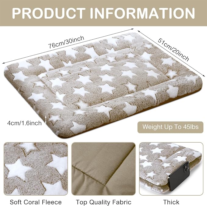 VitalCozy 4 Pcs Dog Crate Pads, Ultra Soft Warm Washable Anti-Slip Kennel Bed Mat for Pets, Reversible, Replaceable, Cage Liner for Small Medium Large Dogs and Cats(20 x 30 x 1.6 Inch,Star,Apricot)