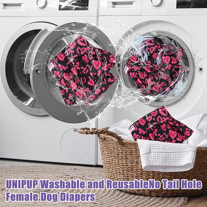 Female Dog Diapers Reusable No Tail Hole Period Panties Washable Diapers Female for Docked-Tail Frenchie French Bulldog Boston Terrier Without Tail (2 Pack Regular+2 Pack Skirts) U-WWDQB02XS